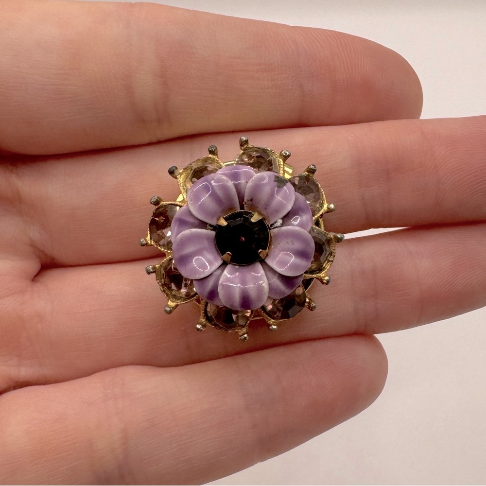 VINTAGE Crystal & Enamel Flower Button Cover